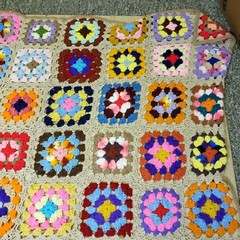 Granny Square Roseanne Afghan Throw Blanket 63″x44” Hand Made Multicolor Crochet