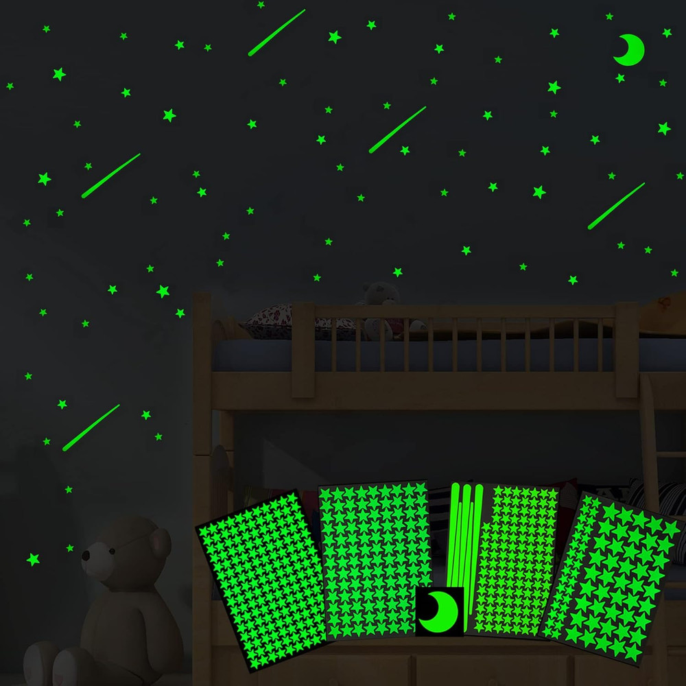 Realistic Glow Stars & Moon – 500pcs Luminous Glowing Stars, Shooting Star Ro…