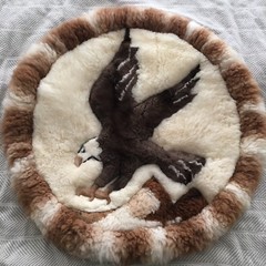 Alpaca Fiber Rug Tapestry Handmade in Peru Round Bald Eagle Design Vintage 30in