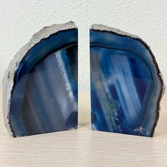 Blue Agate Geode Polished Bookends Brazil 2lb 5oz 4.5x3x1.25 Home Decor