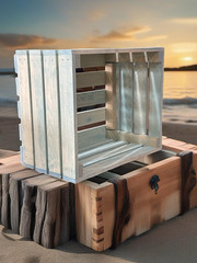 Rustic Wooden Storage Crate – Large Farmhouse Slatted Bin for Blankets, Toys and
