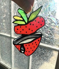Psychedelic Trippy Strawberry Stained Glass Suncatcher Window Decor Handpainted