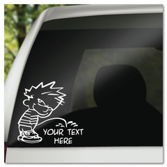 6″ Calvin Peeing on Custom Text Funny Vinyl Decal Sticker