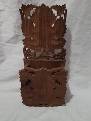Hand Carved Hand Made Leaf Pattern Wood Mail Holder Box