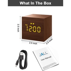 Digital Alarm Clock, with Wooden Electronic LED Time 3 Alarm, 2.5-inch Cubic
