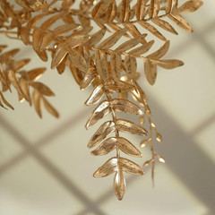 2 Gold 21 in Artificial Fern Leaf Branches Metallic Faux Greenery Stems Party Ce