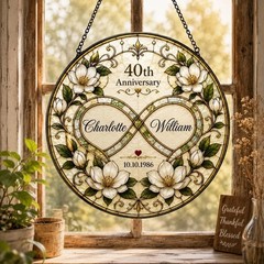 Personalized Anniversary Gift for Couple Glass Suncatcher, Wedding Anni Gift