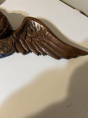 Hand Carved Wood Eagle Wall Plaque Americana Folk Art Patriotic Flag 27 1/2”