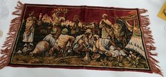 Vintage Middle Eastern Desert Marketplace Velvet Tapestry Fringed Rug 40″×22″