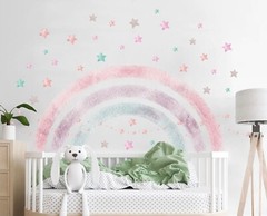 Rainbow Star over Bed Removable Wall Fabric Decal Set Sticker Girl Room Decor