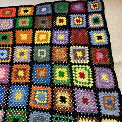 Vtg Handmade Granny Square Crochet Afghan Cottage Core 80″x72″ Queen Size