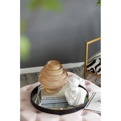 D9.1×9.8″ Tiered Geometric Amber Luster Clear Vase