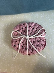 Crochet Handmade Coaster Multicolor Cotton Set of 4; pink, dark pink, brown
