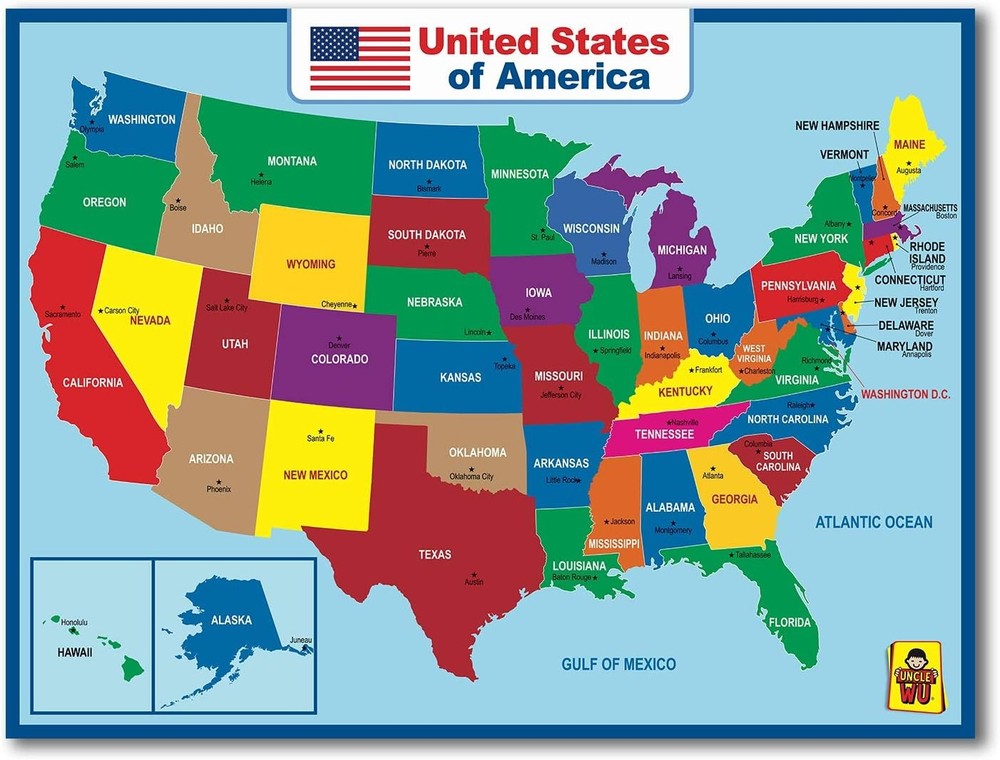 United State Map Laminated Poster -Double Side Educational Poster For Kids/Ad