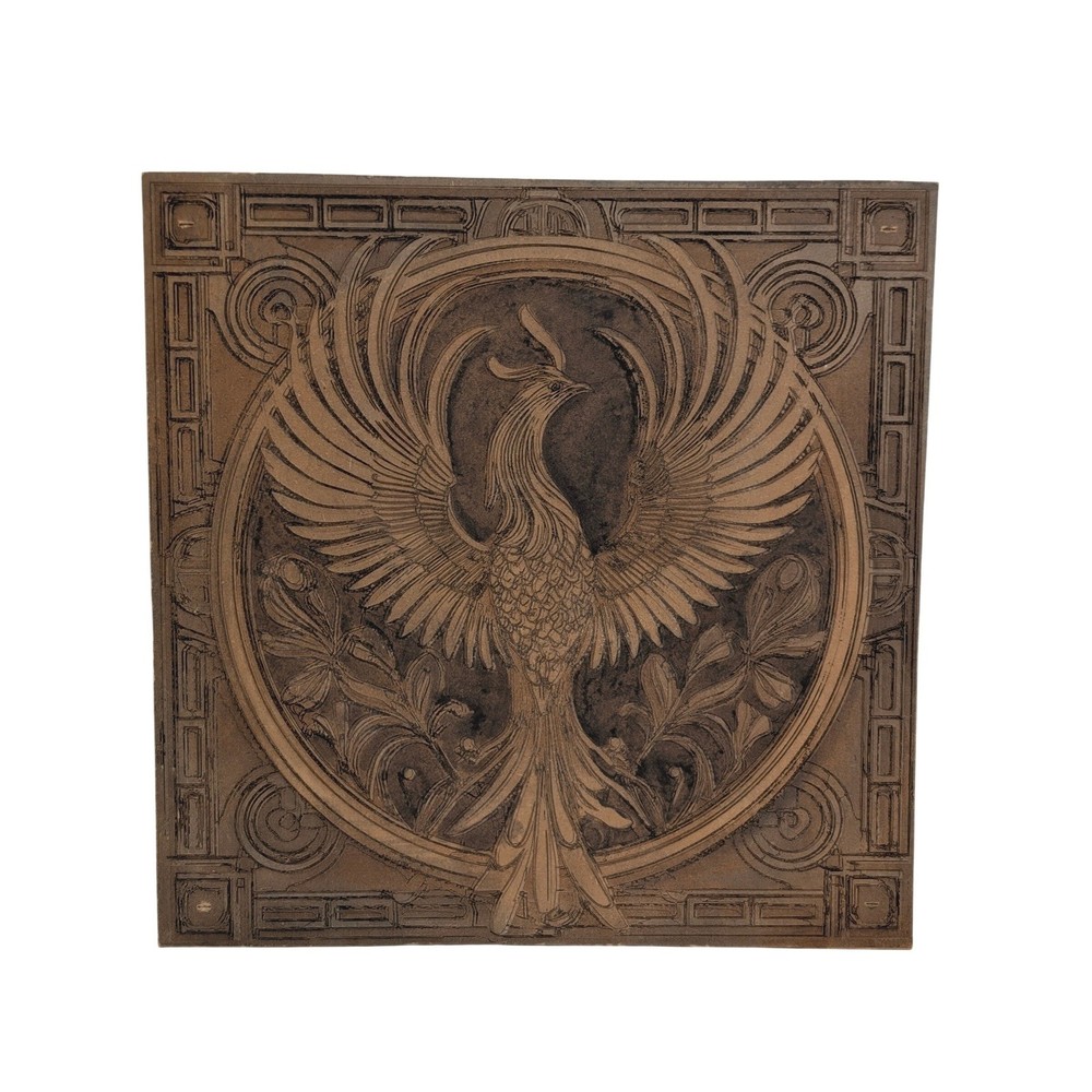Phoenix Relief Wall Plaque Square Mythological Bird Art MFD Board 14.45″ READ