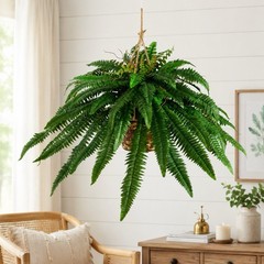 32” Artificial Large Boston Fern Plant In Hanging Basket Home Decor. Retail $99