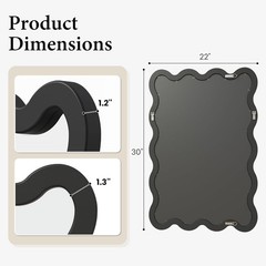 22″x30″ Matte Black Wavy Mirror Solid Wood Squiggle Wall Mirror Vertical