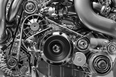 Car Engine in Monochrome Black and White Photo Art Print Poster 18×12
