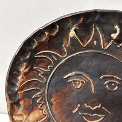 Handmade Ceramic Celestial Wall Hanging Sun Face 8.75” Textured Copper Tone VGC