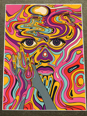 Vivid Psychedelic Portrait – Abstract Face with Swirling Colors Poster 18x24in