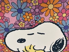 Peanuts Snoopy & Woodstock Glitter Flowers Canvas Print Wall Art, 16” x 12”