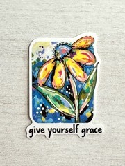 Flower Sticker, give yourself grace, ACEO Flower Cute, Decal, Waterproof, whimsy