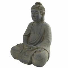 19” Seated Buddha Statue Figurine Figure, Gray Stone-Look Buddhism Decor