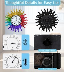18.5»Sun Outdoor Clock with Thermometer and Hygrometer Combo, Silent Non-Tic…