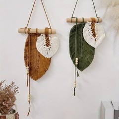 Small Macrame Wall Hanging Boho Woven Leaf Macrame Tapestry Wall Art for Bedroo