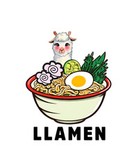 Ramen Sticker (4 Inch) Cute Llama Asian Cuisine Food Delicious Snack Love