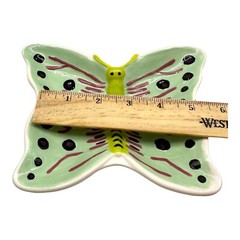 Butterfly Ceramic Hand Painted Signed Trinket Soap Dish Whimsy Jewelry Holder