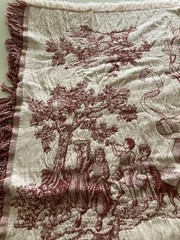 Vintage Red Toile 100% Cotton Tapestry Throw Blanket Farm Countryside Fringe