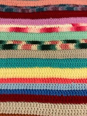 Blanket Knit Afghan Throw Stripe Multi Colors Scalloped Edge Handmade 46×48”