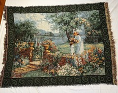 Barbara Mack Antiquarian Tapestry Woven Fringed Throw Blanket 56”x44” Flawed