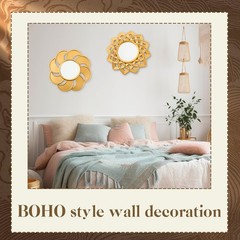 10 Pcs Boho Gold Sun Mirrors for Wall Decor 10 Inches Plastic Decorative Wall…