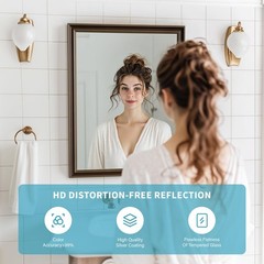 Retro Copper Effect Framed Wall Mirror, 24×36 Rectangle Mirror, Anti-desilver…