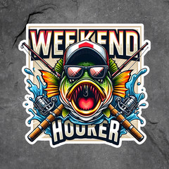 Bass fishing sticker vinyl decal weekend hooker fish rods sunglasses design