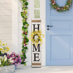 42 In. H Wooden Home Porch Sign with 3 Changeable Wreathes (Spring/Fall/Christma