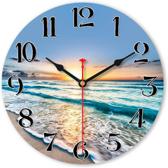 Beach Wall Clock Battery Operated 8 Inches Blue Ocean Coastal Home Decorative Be