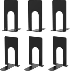 Book Ends, 3 Pairs of Small Bookends for Shelves, 3.9 X 2.8 × 5.2 In, Black Meta
