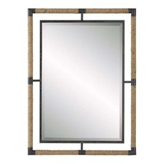 Maklaine Coastal Iron Rope MDF Wood and Glass Mirror in Rust Black