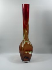 Waterford Evolution 24” Art Glass Vase Red Amber Swirl Tall Modern Decor Crystal