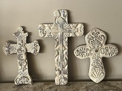 Wall CROSS Set Lot of 3 Shabby Cottage Farmhouse Distressed Carved-look Resin