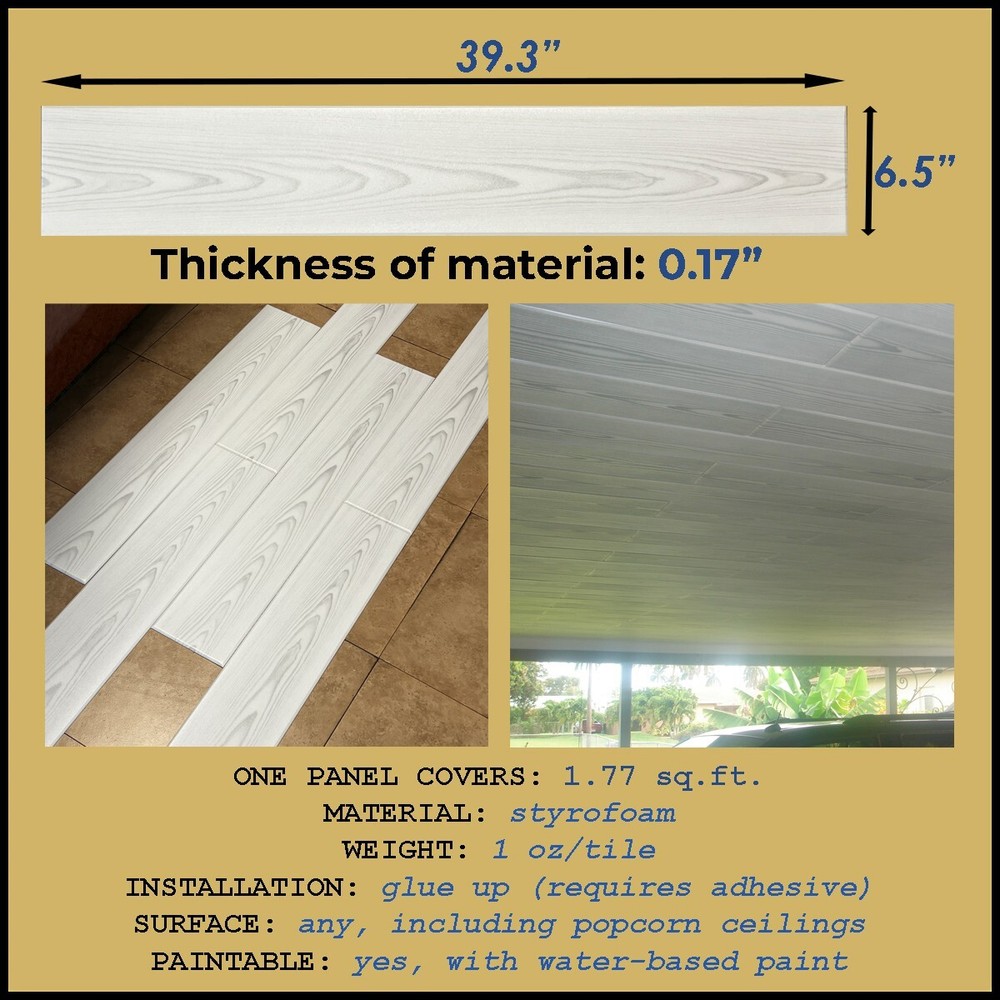 Home Decor Surface-mount Ceiling Gray Plank Panels tile 39.3″ x 6.5″36 Pcs/Pack