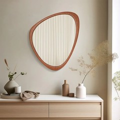 Asymmetrical Irregular Wood Wall Mirror Light Brown Mid Century Boho Farm 20×23″