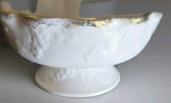Vintage Single Horn White Ceramic Bud Vase Two Tier Gold Trim Tiny Chip On Rim