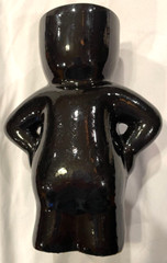 8 INCH TALL BLACK CERAMIC FIGURAL MANS BODY VASE PLANTER -FREE SHIP