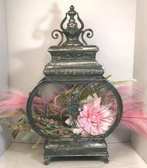 Zaer LTD. Int Ornate Metal Lantern Floral Display Terrarium Decor 18in.