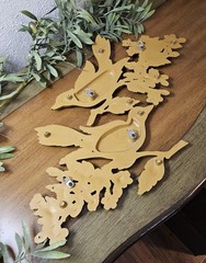 Vintage Dart Industries Medium Gold Bird Wall Plaques Set Of 2 Floral Decor