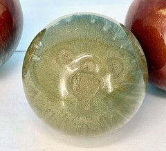 Lot of 3 Decorative Spheres Balls Orbs Red Green Beige Drip Glaze Pier 1 Style